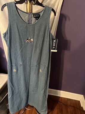 NWT Women’s Blue J Full-Length Denim Jean Dress Sleeveless Size L Blue